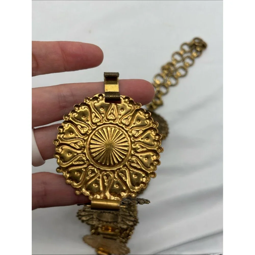Vintage 1970s Chunky Medallion Metal Brass Toned Belt